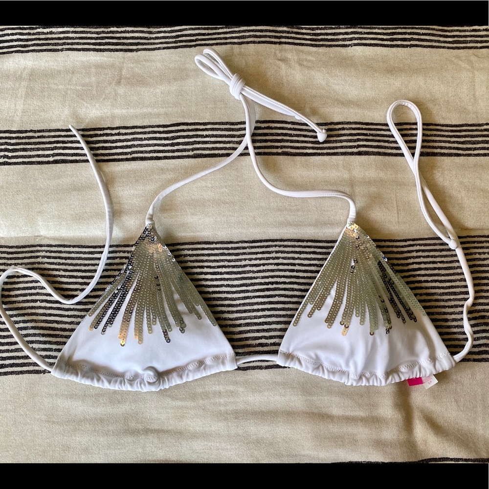 Victoria's Secret White Bikini Top with Silver Sequins